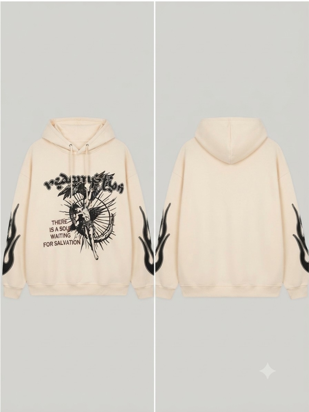 Unbranded Cream Graphic Hoodie Sweater for Men